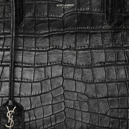 Saint Laurent Calfskin Crocodile Embossed Medium Cabas Rive Gauche Black 8 of 11