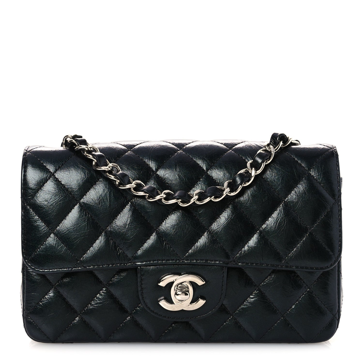Chanel Metallic Aged Calfskin Quilted Mini Rectangular Flap  Green 1 of 11