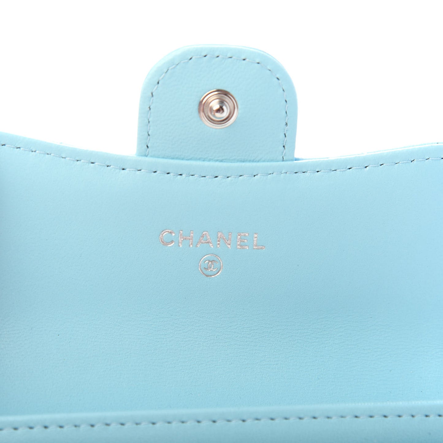 Lambskin Quilted Flap Card Holder Wallet Neon Blue