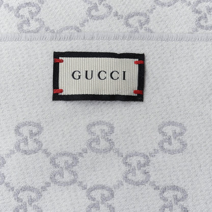 Gucci Wool Jacquard Monogram Fringe Scarf Grey 5 of 5