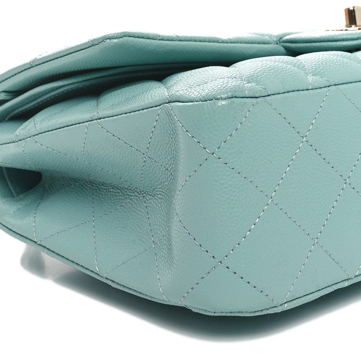 Caviar Quilted Medium Double Flap Light Blue