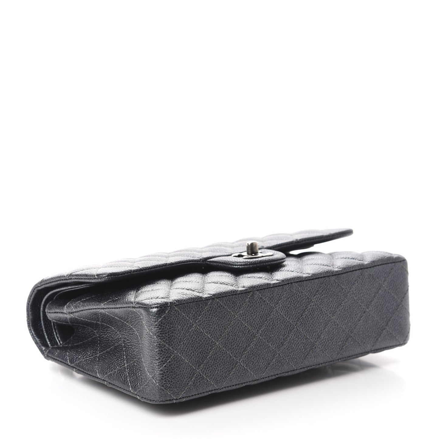 Iridescent Caviar Quilted Medium Double Flap Black