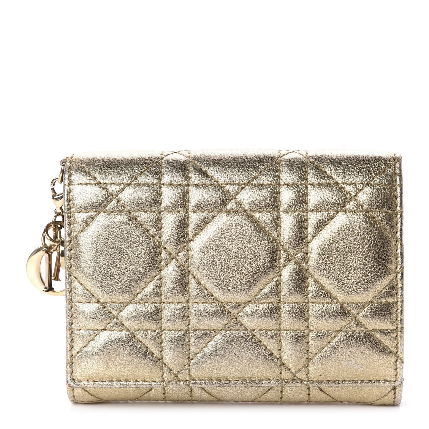 Metallic Lambskin Cannage Lady Dior Wallet Gold