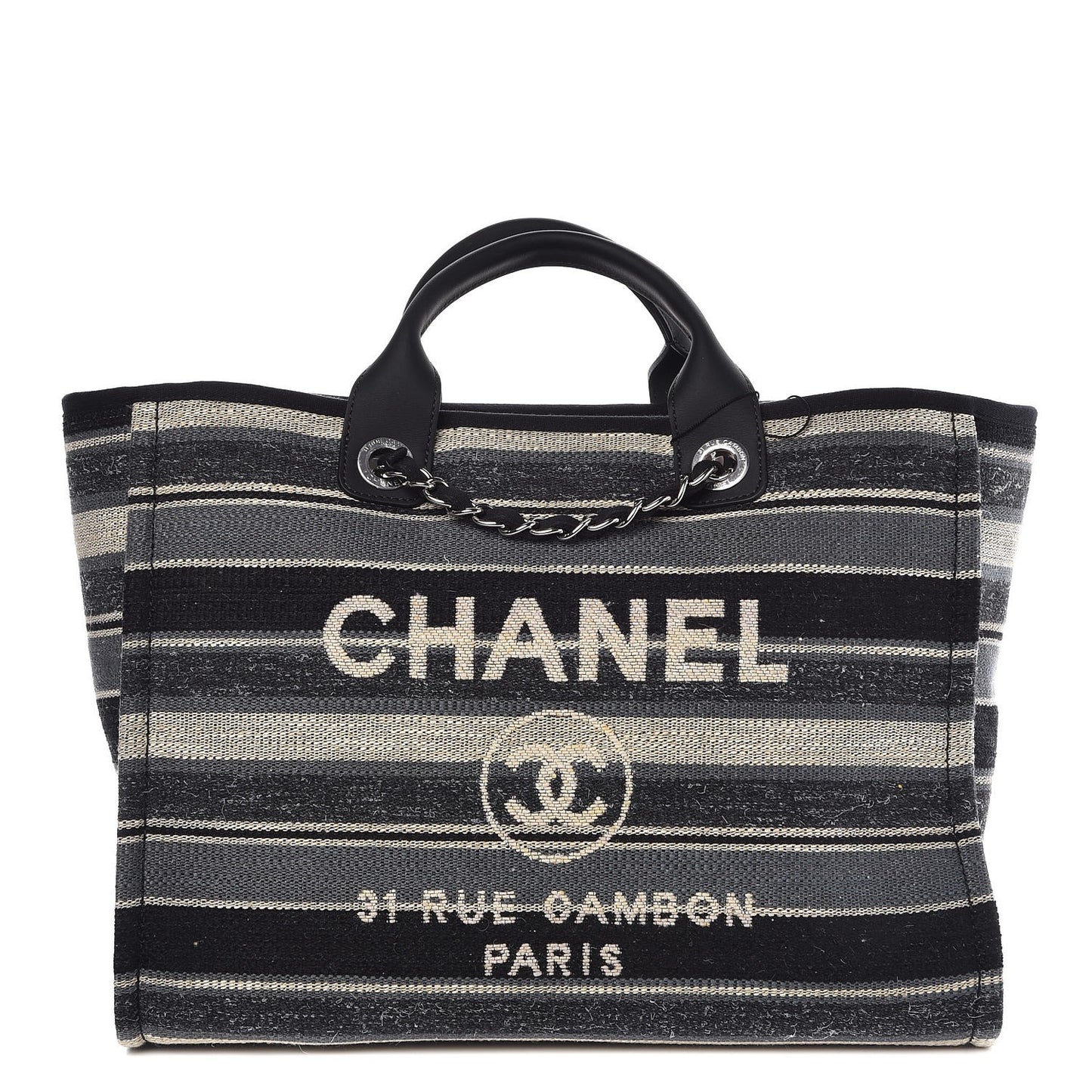 Striped Canvas Large Deauville Tote Dark Grey