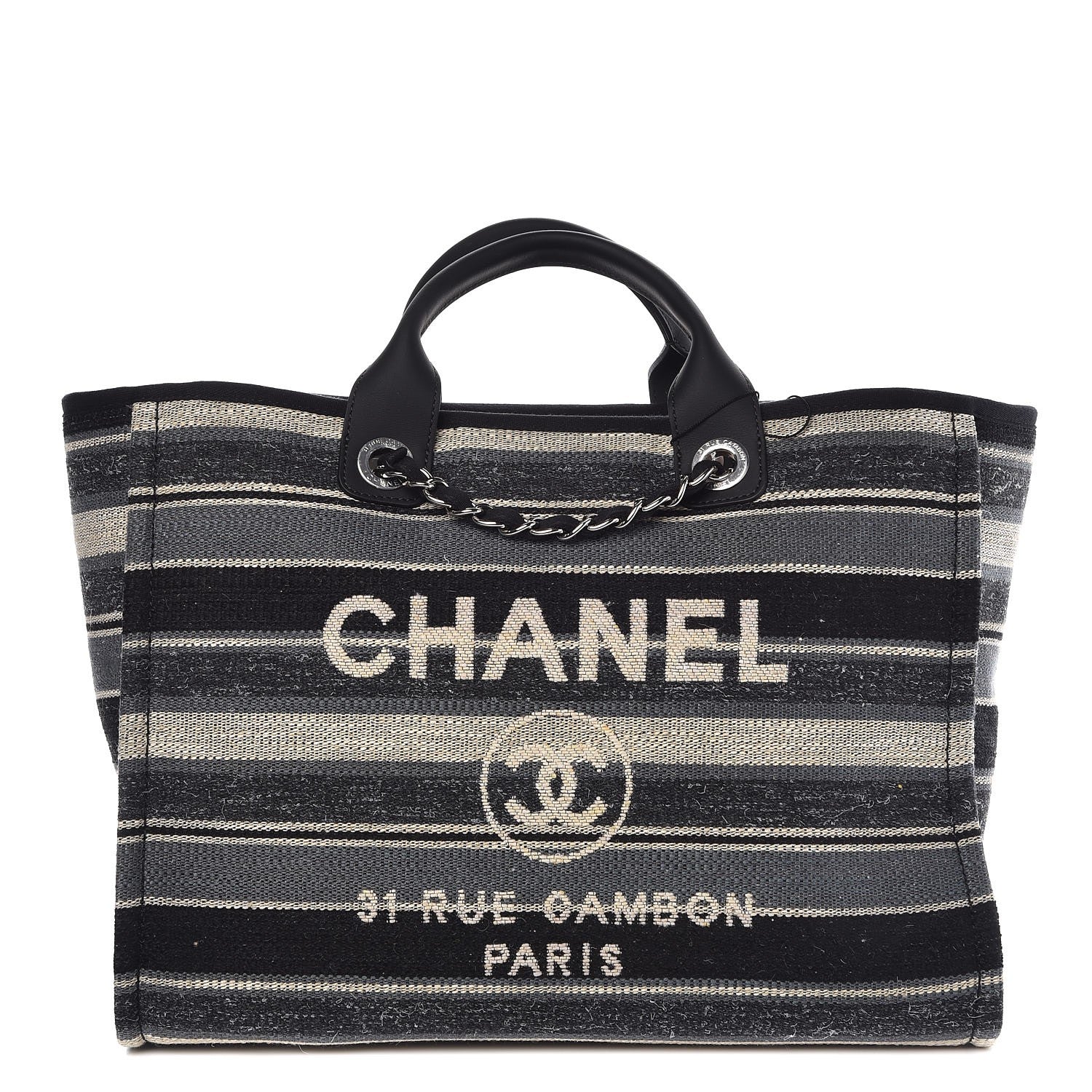 Chanel Striped Canvas Large Deauville Tote Dark Grey 1 of 9