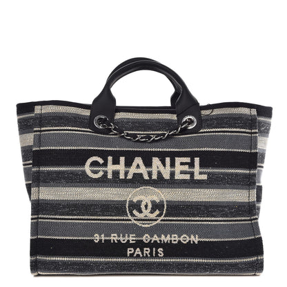 Chanel Striped Canvas Large Deauville Tote Dark Grey 1 of 9
