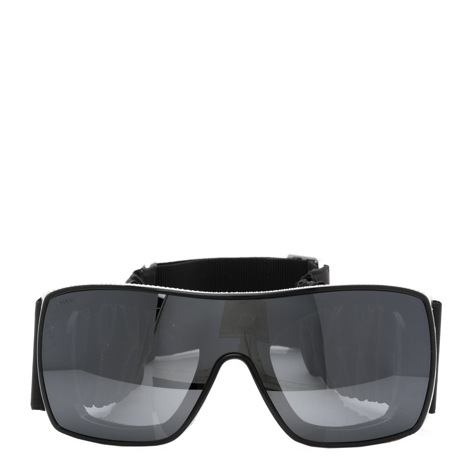 Chanel Crystal Acetate Technical Satin Shield Sunglasses Black 2 of 5