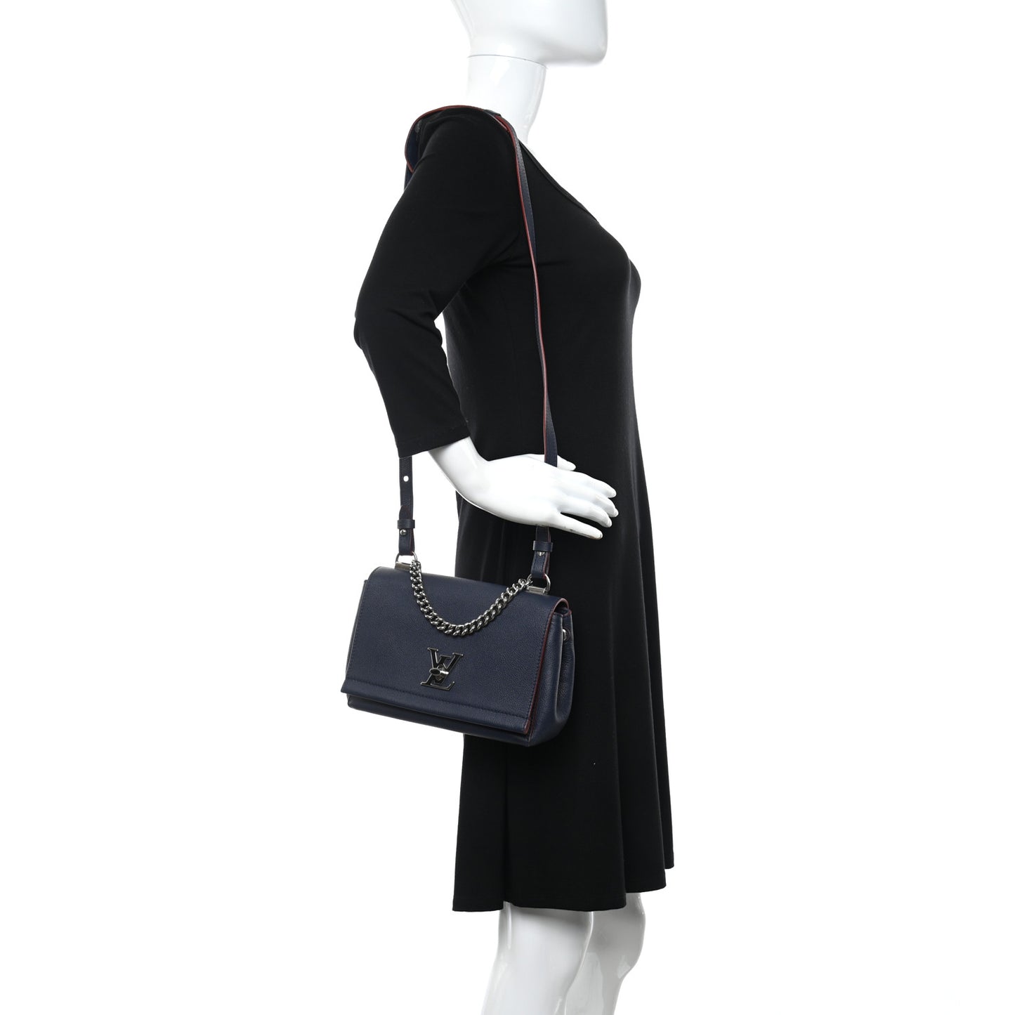 Calfskin Lockme II Chain Bag BB Marine Rouge