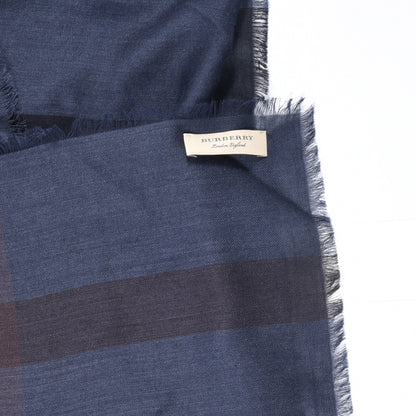 Burberry Wool Silk London Check Lightweight Scarf Navy 3 of 4