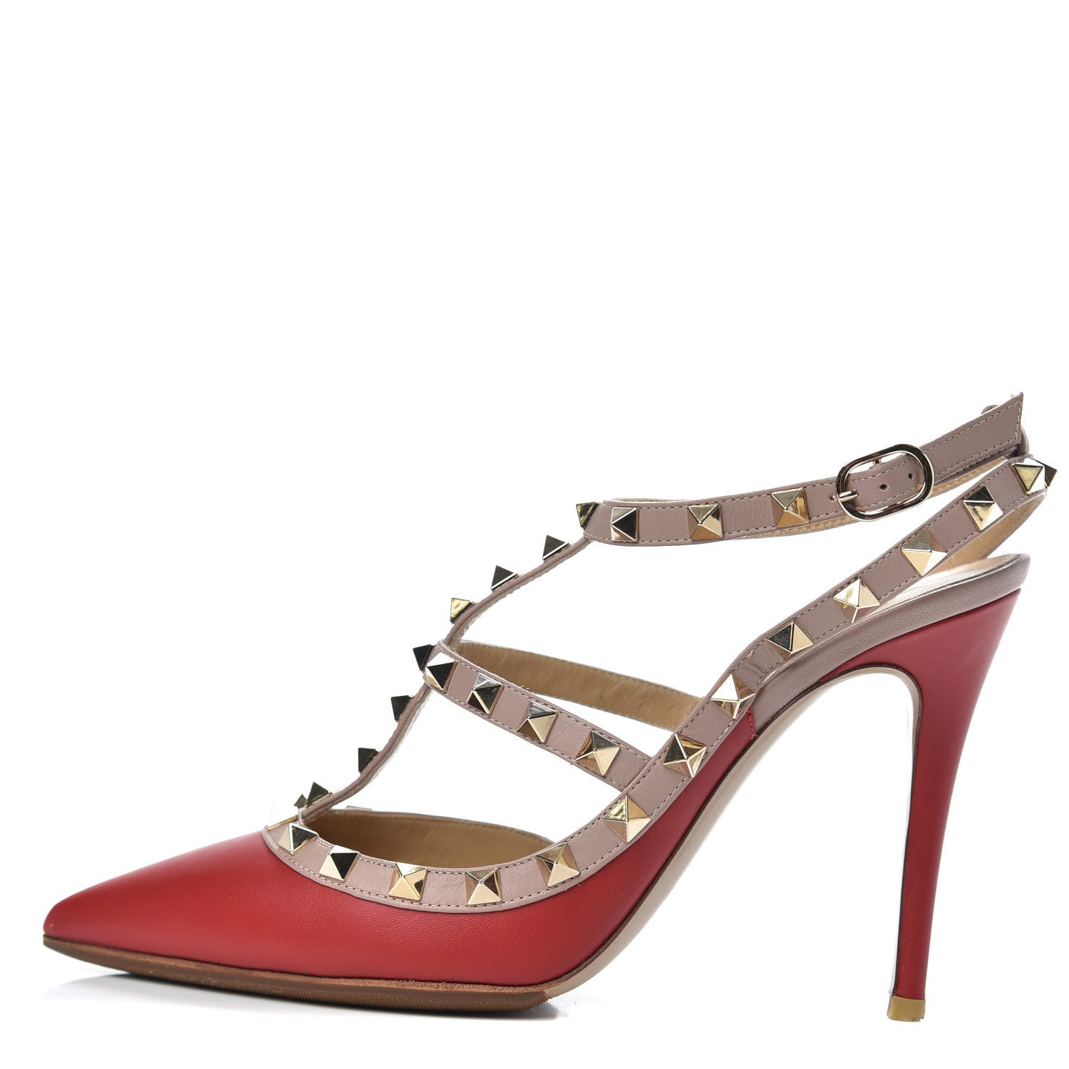 Valentino Garavani Nappa Rockstud Ankle Strap Pumps 38 Red Poudre 1 of 12