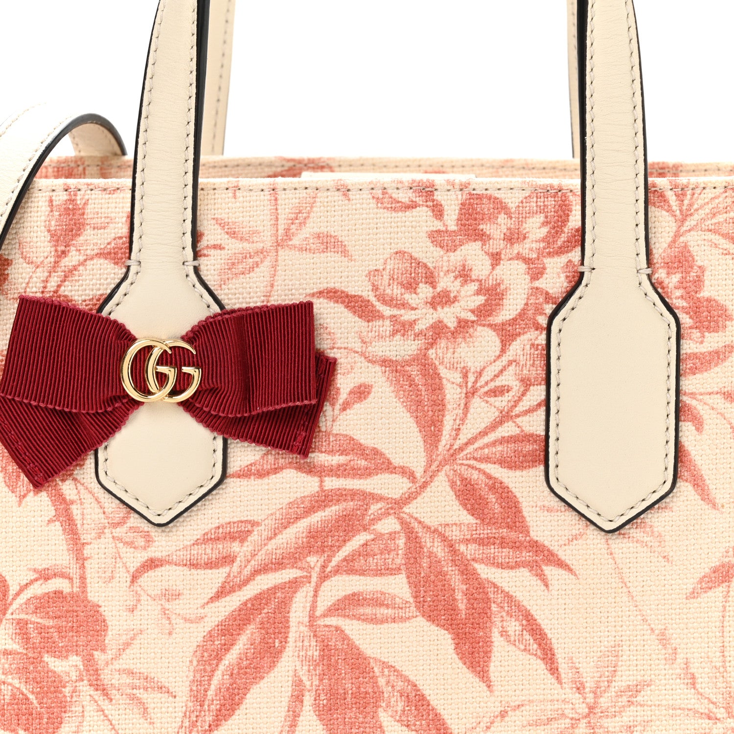 Gucci Canvas Herbarium Print Ribbon Top Handle Bag Pink White 8 of 10
