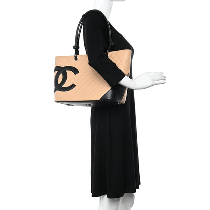 Chanel Calfskin Quilted Large Cambon Tote Beige Black 2 of 10