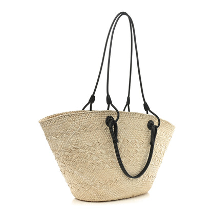 Loewe Calfskin Raffia Paulas Ibiza Medium Anagram Basket Tote Bag Natural Black 3 of 9