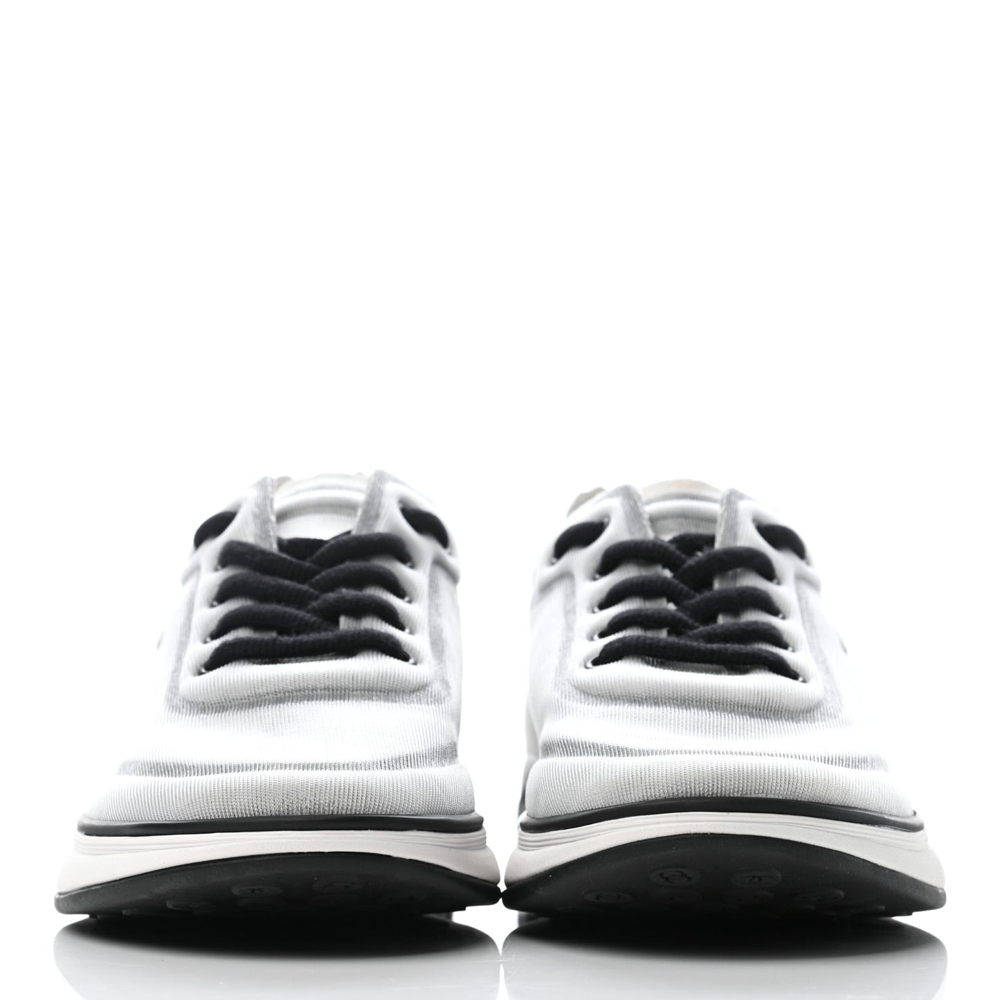 Calfskin Mesh Lycra Womens Logo Sneakers 38 White Black