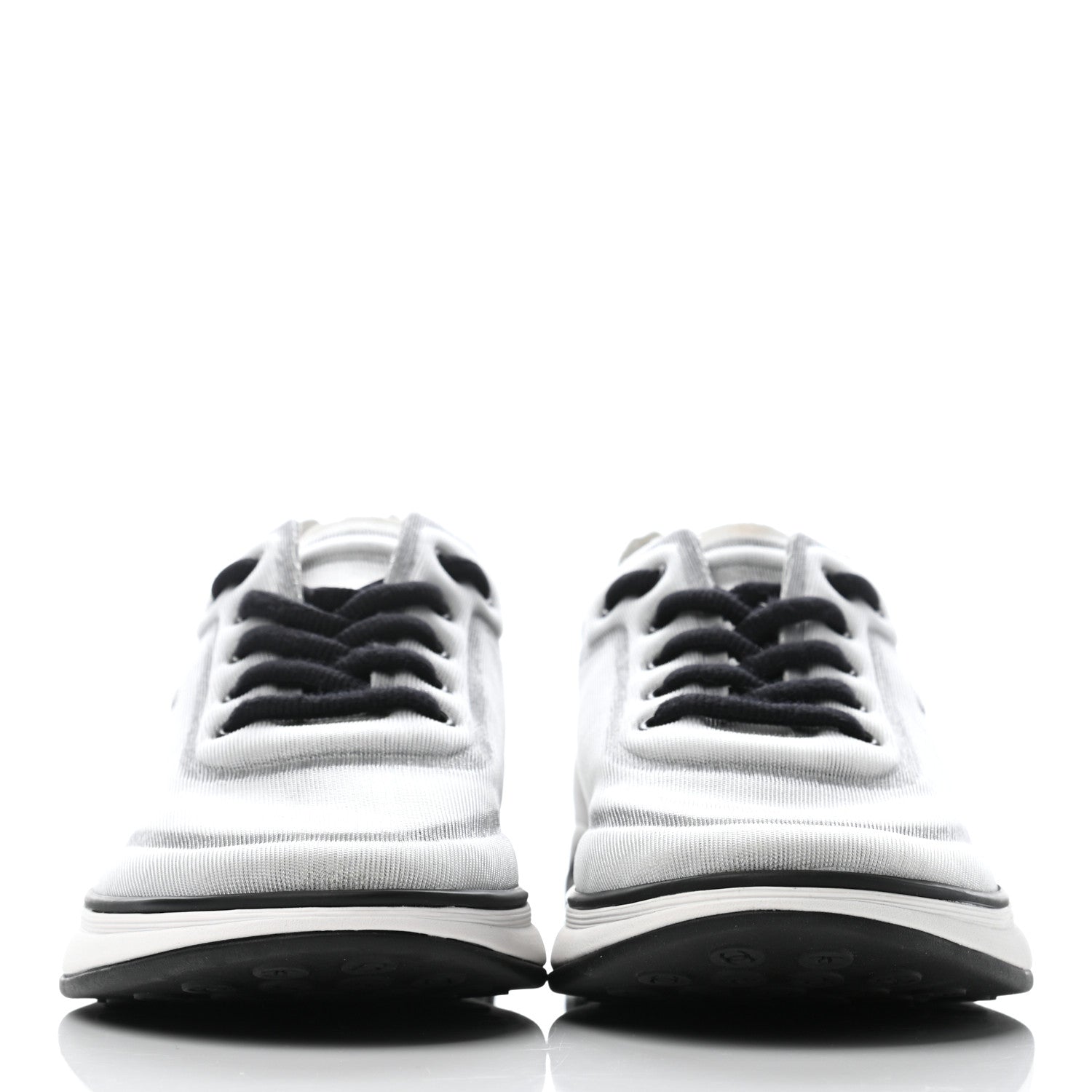 Chanel Calfskin Mesh Lycra Womens Logo Sneakers 38 White Black 2 of 7