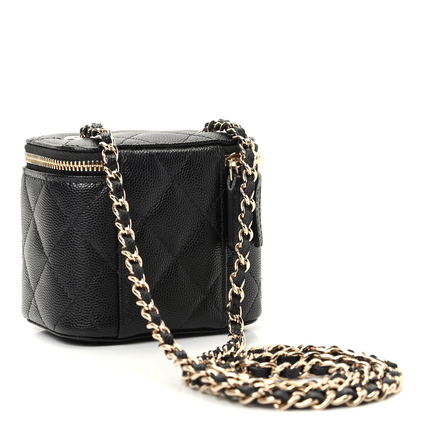 Caviar Quilted Mini Vanity Case With Chain Black