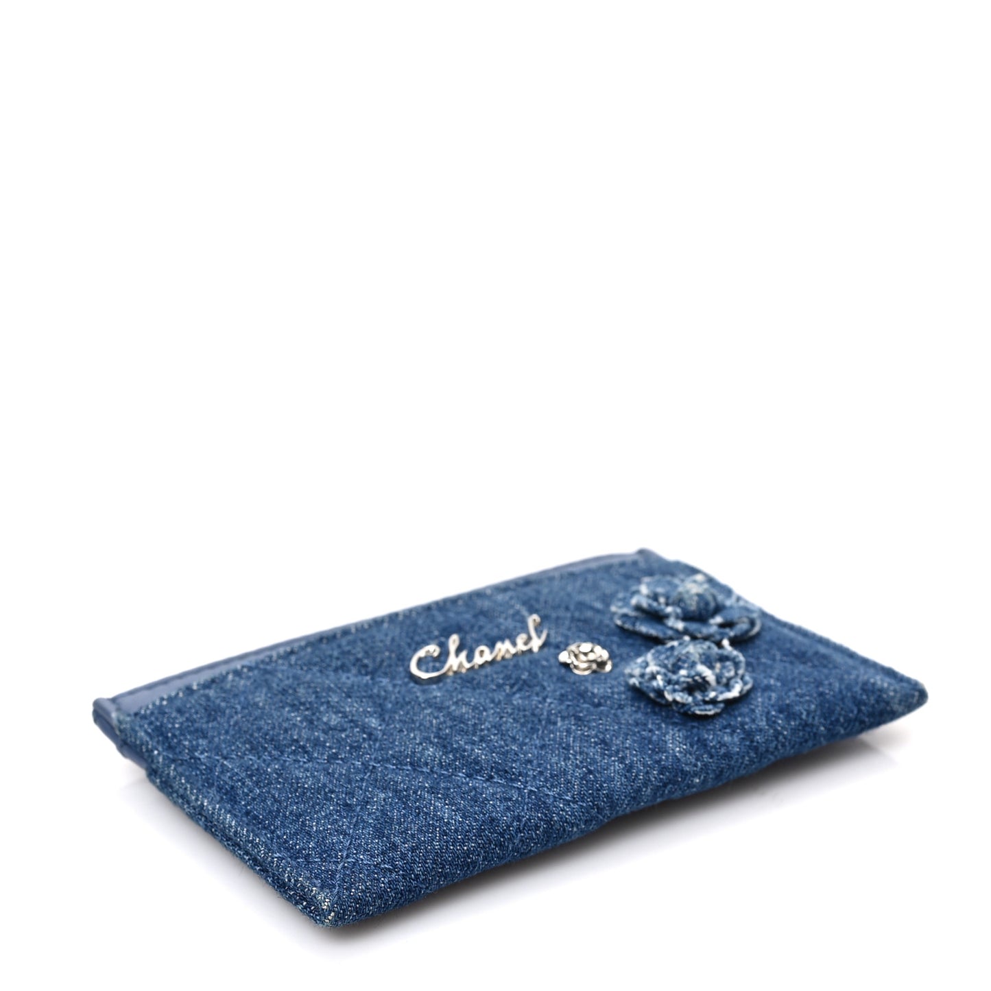 Denim Quilted Camellia Card Holder Blue