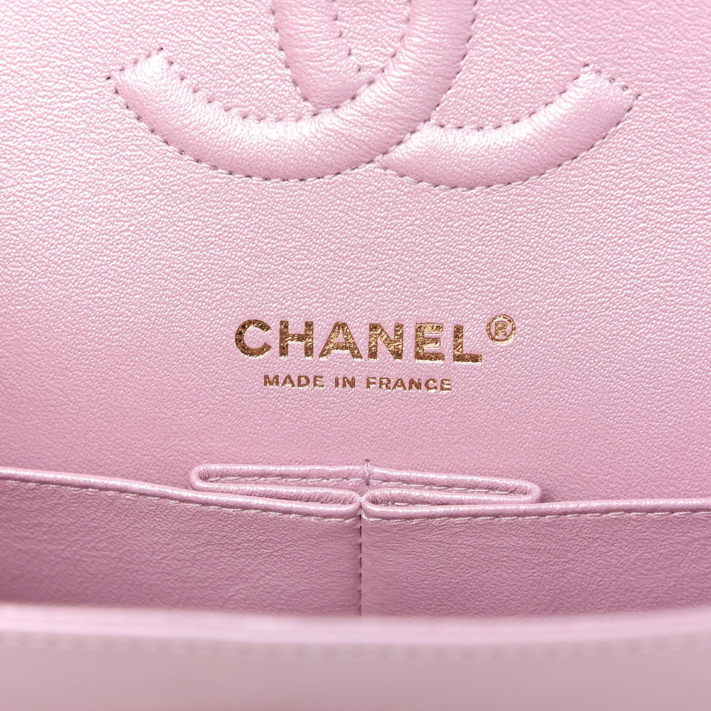 Iridescent Calfskin Quilted Medium Double Flap Light Pink