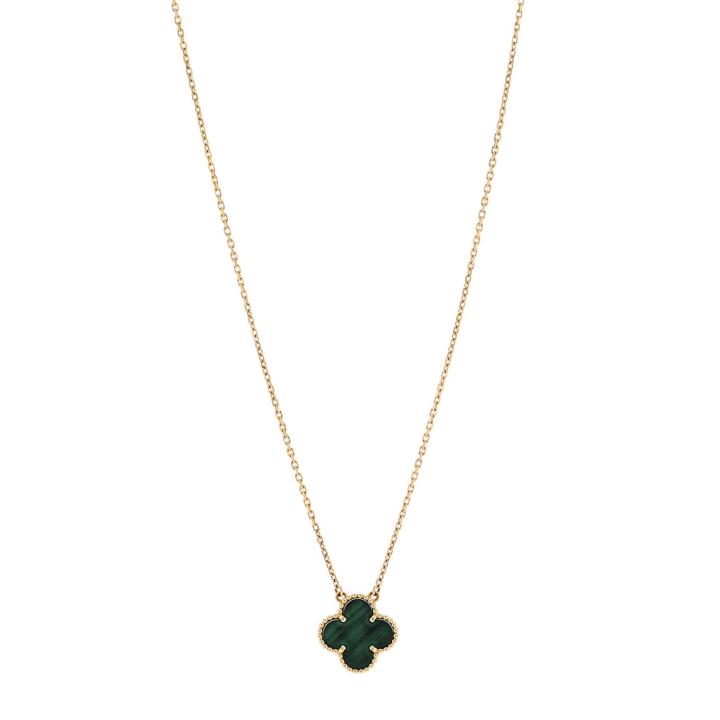 18K Yellow Gold Malachite Vintage Alhambra Pendant Necklace