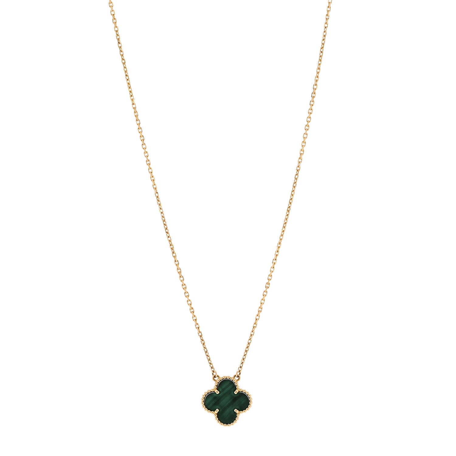Van Cleef & Arpels 18K Yellow Gold Malachite Vintage Alhambra Pendant Necklace 1 of 5