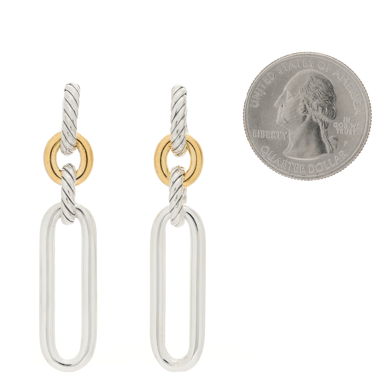 David Yurman Sterling Silver 18K Yellow Gold Lexington Double Link Drop Earrings 2 of 6