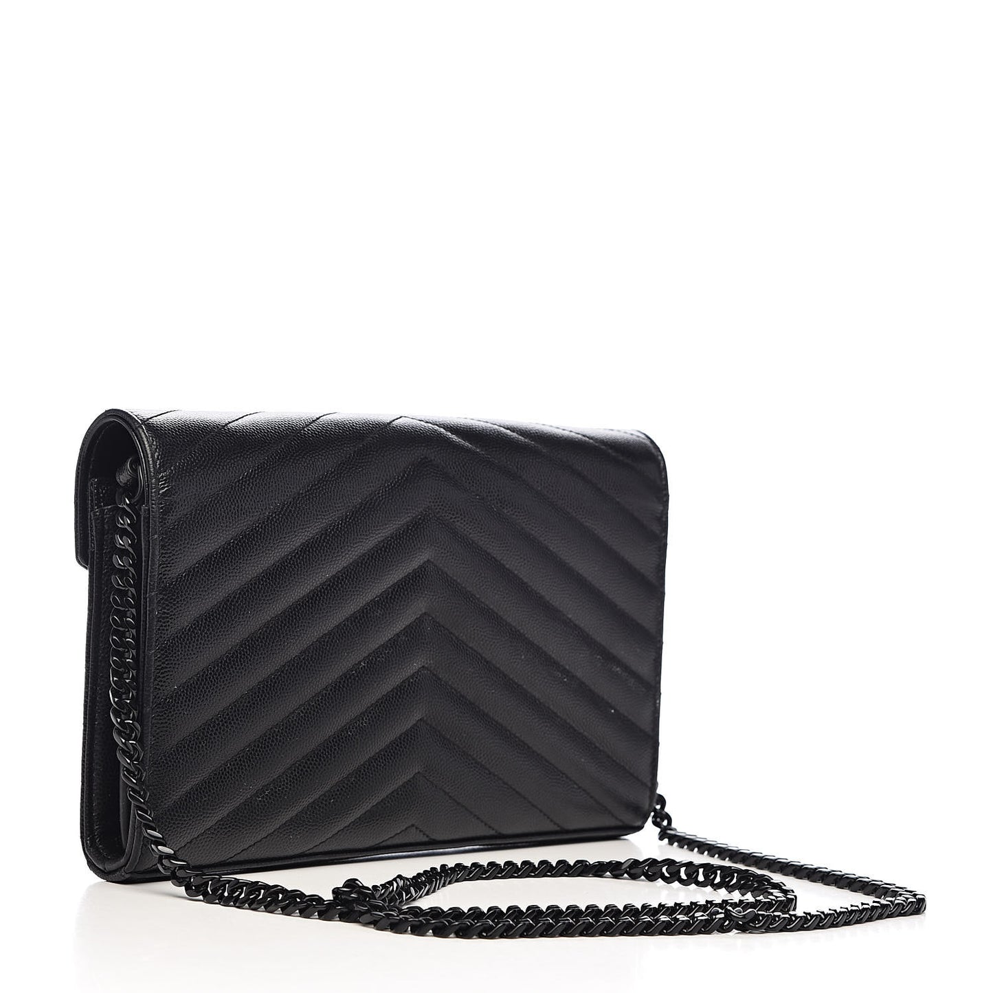 Grain De Poudre Matelasse Chevron Monogram Chain Wallet Black