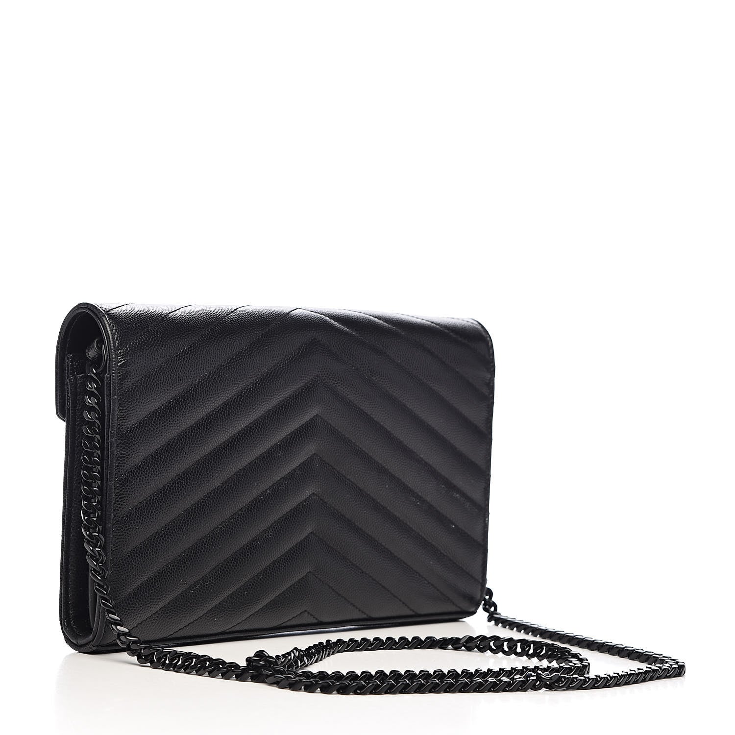 Saint Laurent Grain De Poudre Matelasse Chevron Monogram Chain Wallet Black 3 of 16