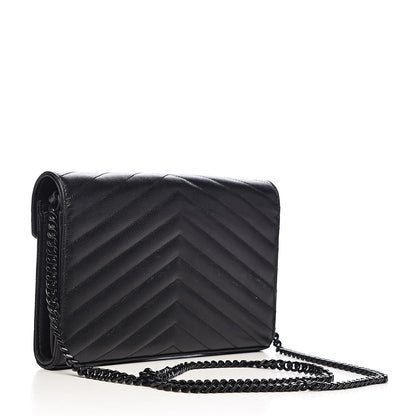 Saint Laurent Grain De Poudre Matelasse Chevron Monogram Chain Wallet Black 3 of 16