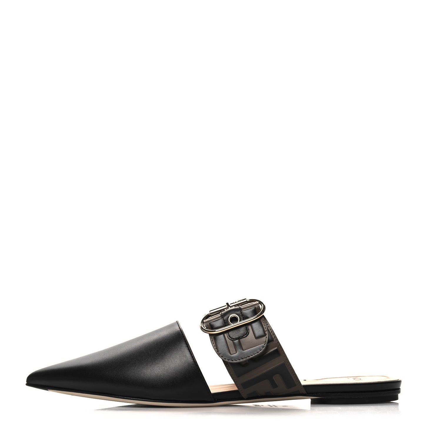Vitello FF Embossed Buckle Flat Mules 41 Maya Black