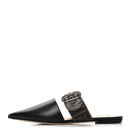 Fendi Vitello FF Embossed Buckle Flat Mules 41 Maya Black 1 of 8