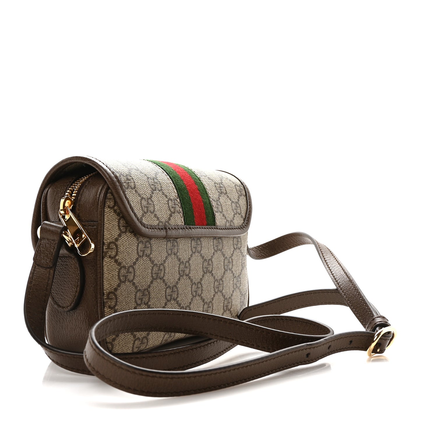 GG Supreme Monogram Textured Dollar Calfskin Mini Ophidia Flap Shoulder Bag Beige Ebony New Acero