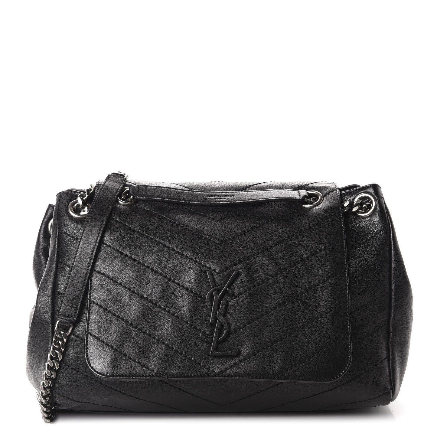 Pebbled Lambskin Chevron Monogram Large Nolita Black