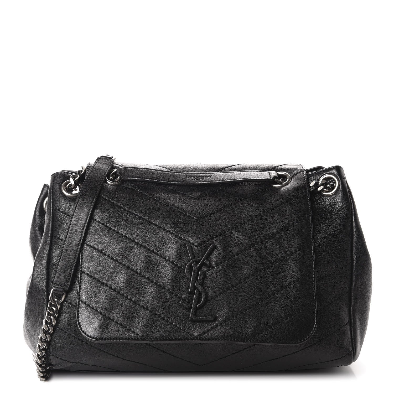 Saint Laurent Pebbled Lambskin Chevron Monogram Large Nolita Black 1 of 10