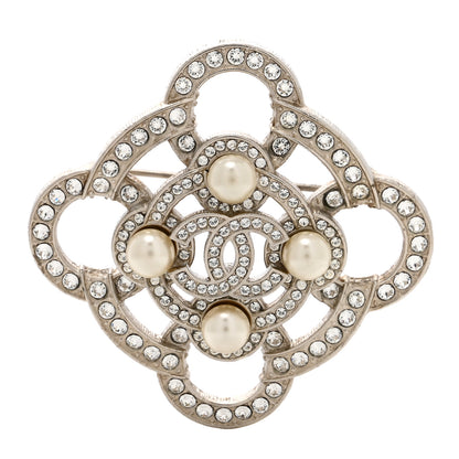 Chanel Crystal Pearl CC Brooch Silver 1 of 4