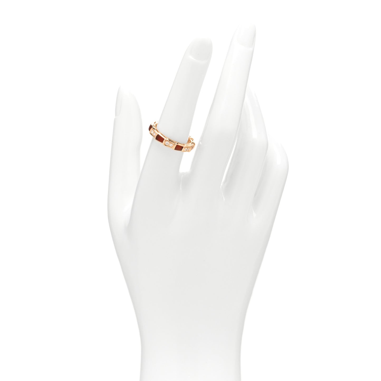 18K Rose Gold Diamond Carnelian 4mm Serpenti Viper Band Ring 54 6.75
