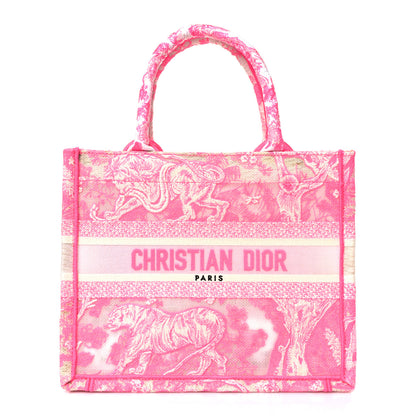Christian Dior Transparent Canvas Embroidered Small Toile De Jouy Reverse Book Tote Fluorescent Pink 1 of 13