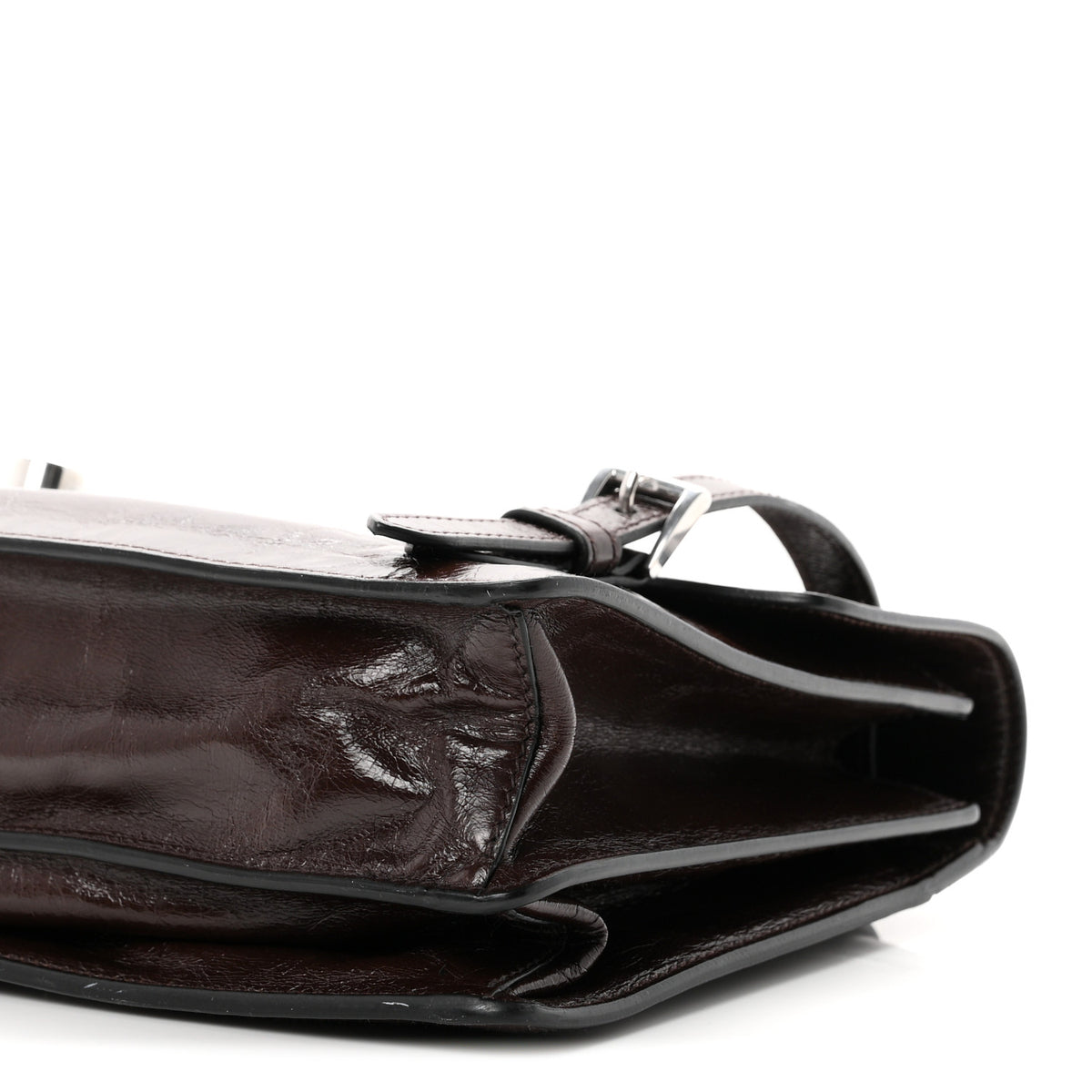 Prada Glossy Calfskin Medium Sound Shoulder Bag Dark Brown 9 of 10