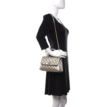 Chanel Metallic Aged Calfskin Quilted Mini Coco Handle Flap Silver 2 of 9