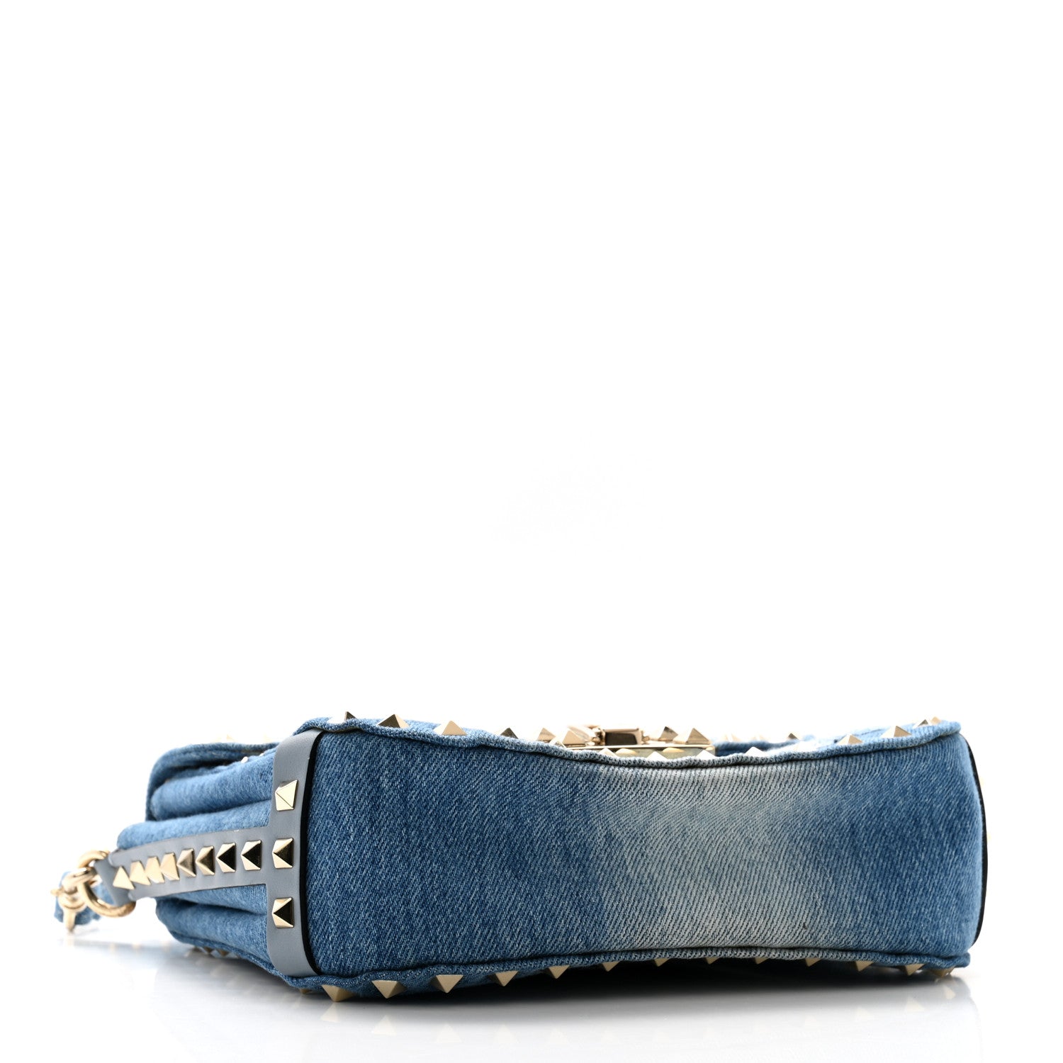 Valentino Garavani Denim Butterfly Embroidered Rockstud Shoulder Flap Messenger Bag Light Denim 4 of 9