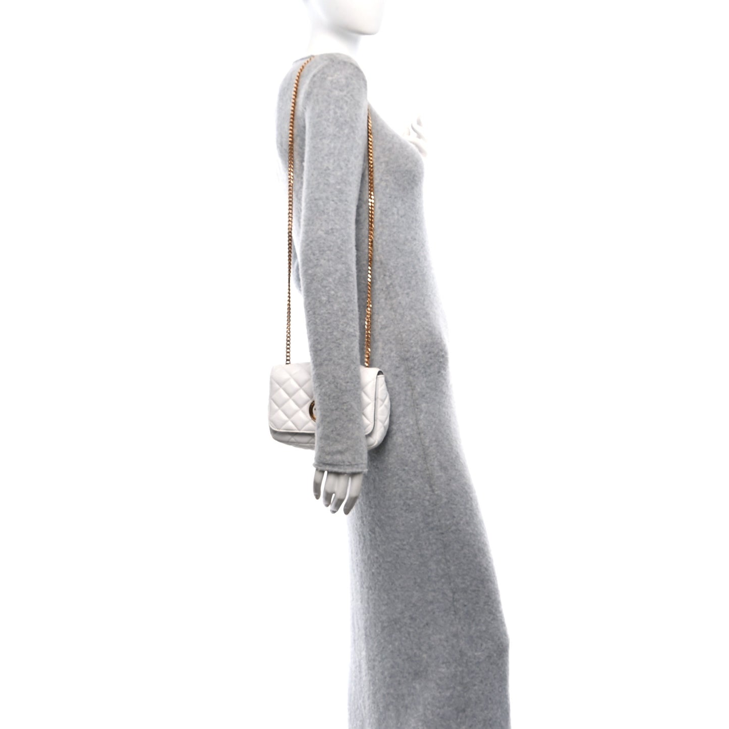 Nappa Quilted Small Medusa Chain Crossbody White