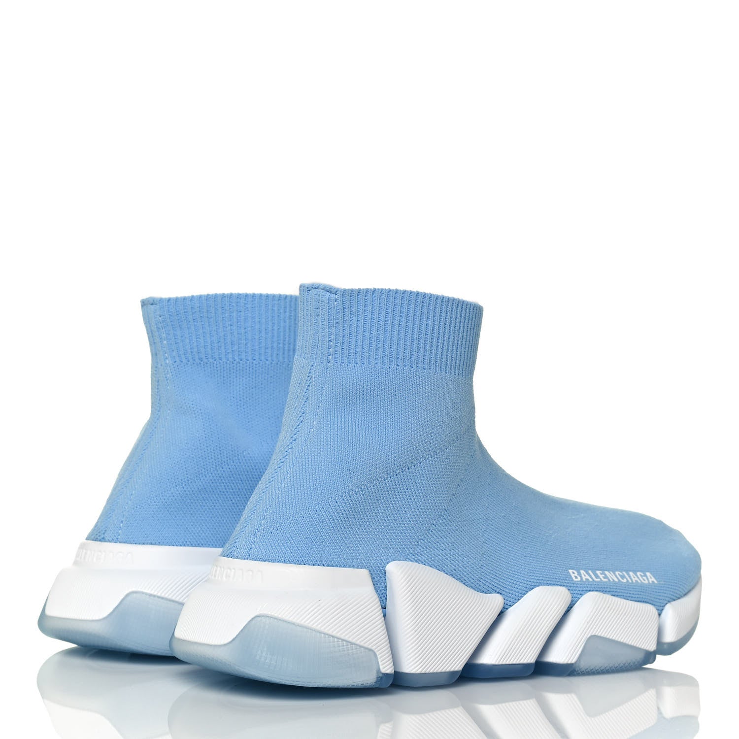 Balenciaga Technical 3D Recycled Knit Bi-Color Womens Speed 2.0 Transparent Sole Sneakers 37 Blue White Transparent Blue 4 of 8