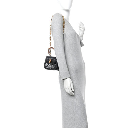 Gucci Patent Crystal Mini Bamboo 1947 Top Handle Chain Bag Black 2 of 10