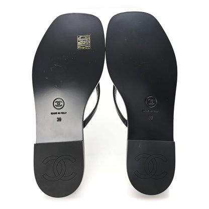 Chanel Goatskin CC Times Square Thong Sandals 39 Black 6 of 10