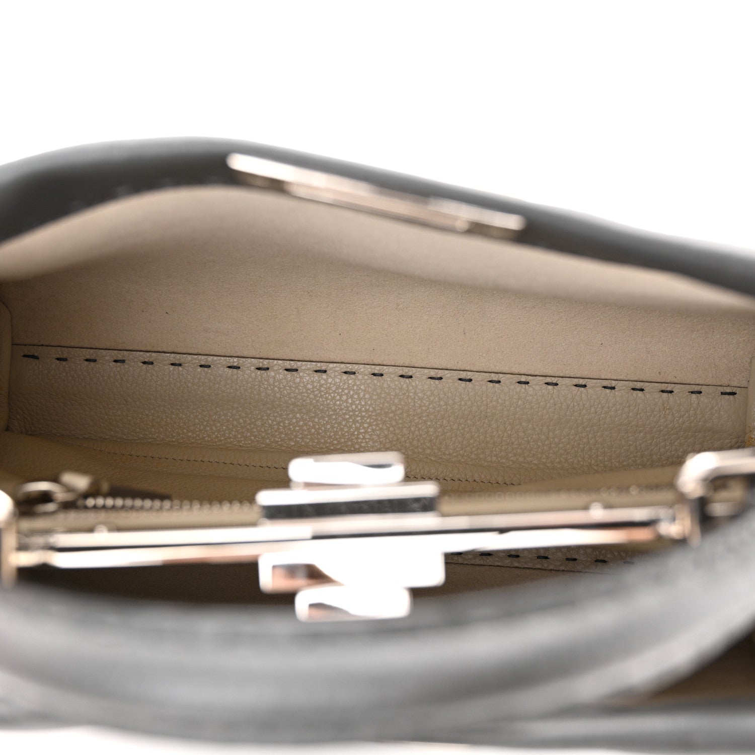 Fendi Cuoio Romano Selleria Bi-Color Medium Peekaboo Iconic Satchel Asfalto Latte 5 of 10