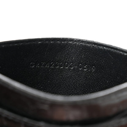 Saint Laurent Calfskin Crocodile Embossed Monogram Credit Card Case Black 7 of 8