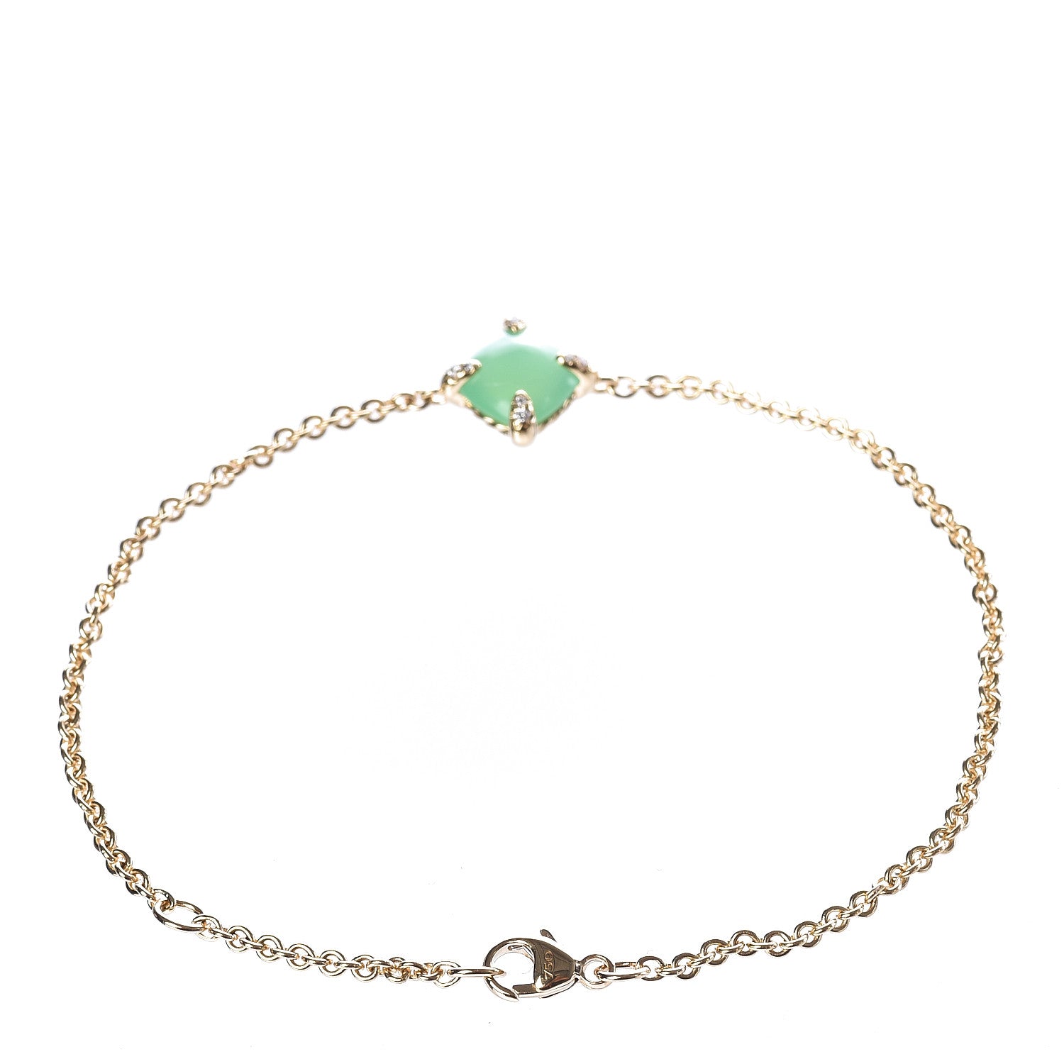 David Yurman 18K Yellow Gold Diamond Chrysoprase 8mm Chatelaine Bracelet 3 of 6