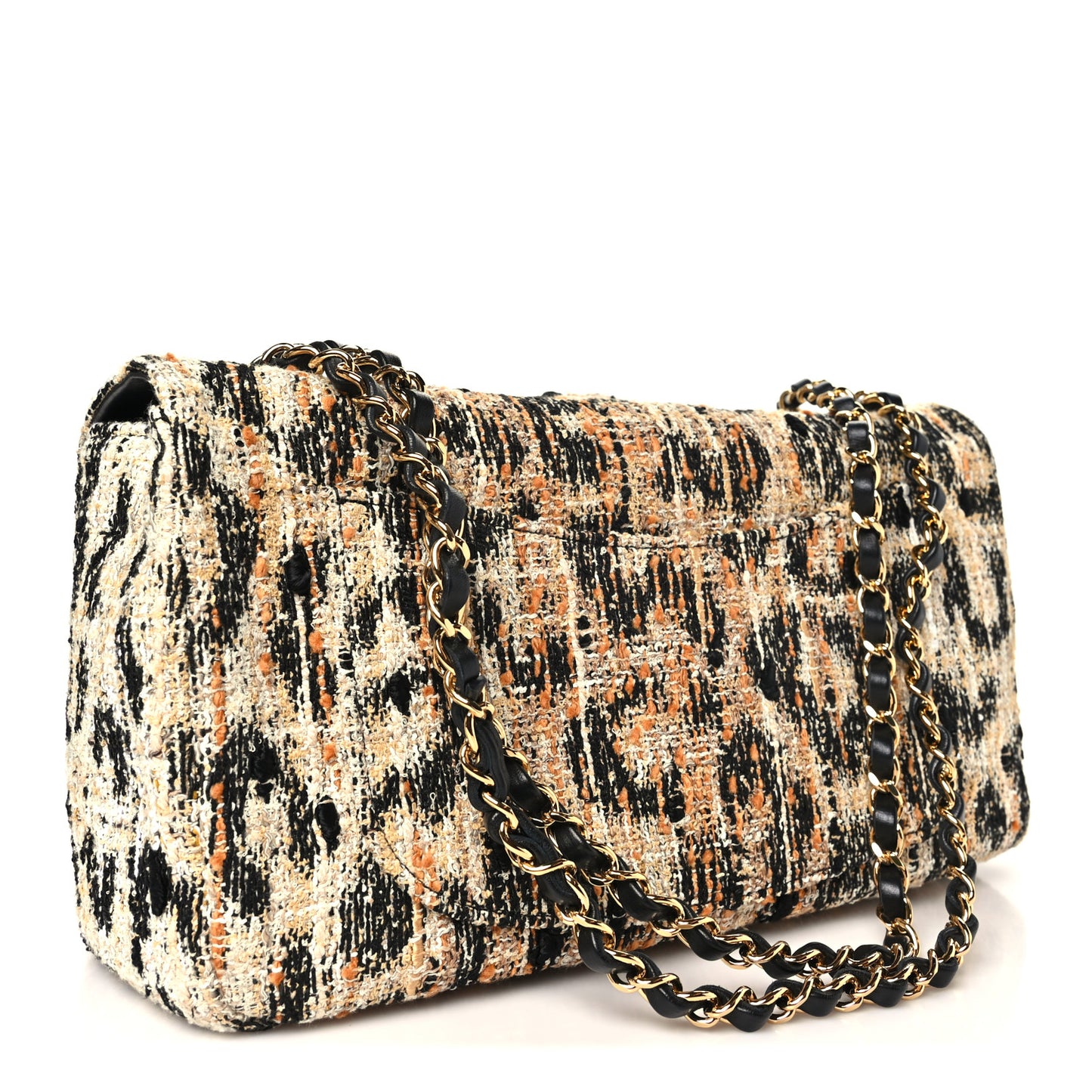 Tweed Mixed Fibers Leopard Print Small Souplissimo Maxi Flap Brown Black White