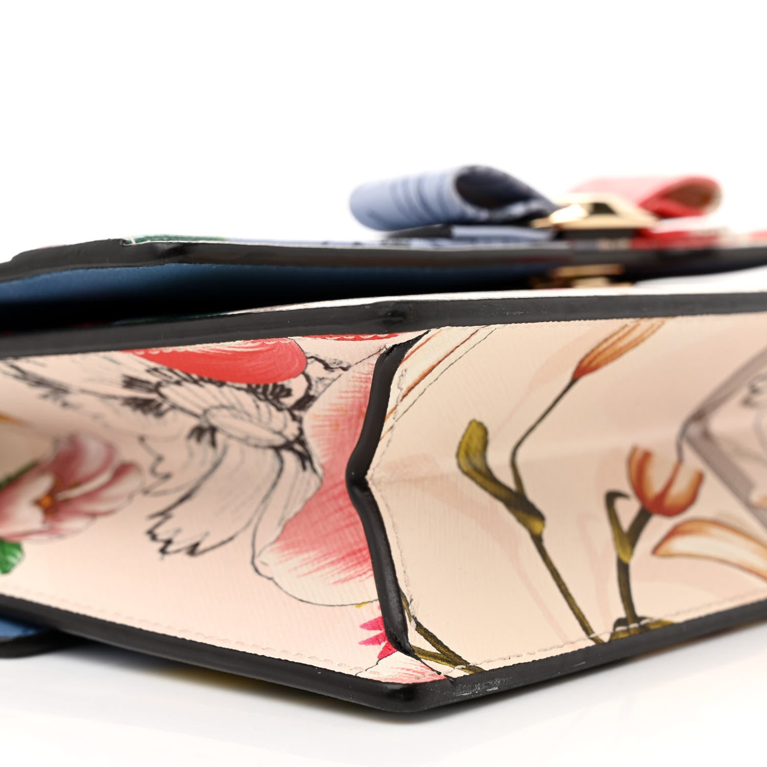 Salvatore Ferragamo Calfskin Floral Print Vara Bow Chain Flap Crossbody Chambray Multicolor 9 of 12