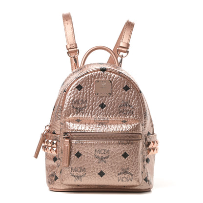 MCM Metallic Visetos Studded X-Mini Bebe Boo Backpack Champagne Gold 1 of 10