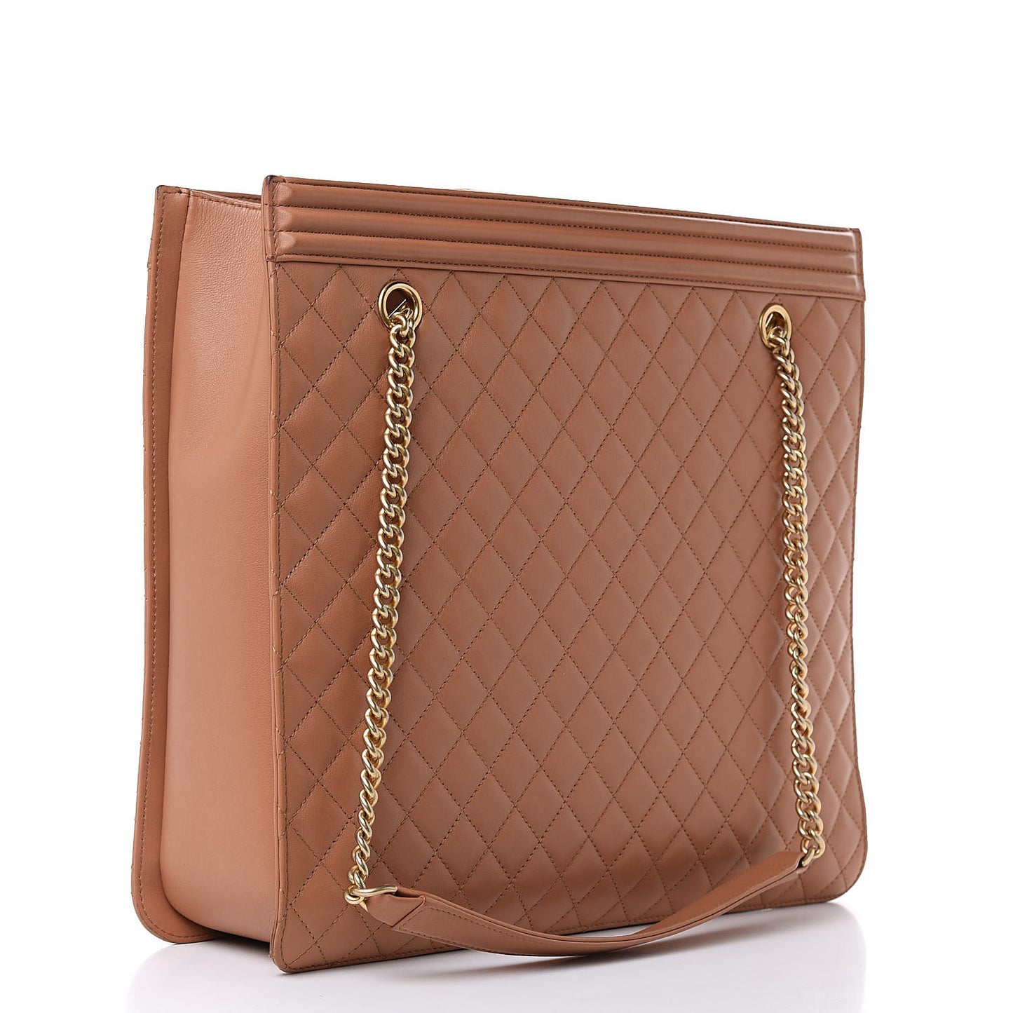 Calfskin Quilted Large Boy Tote Camel